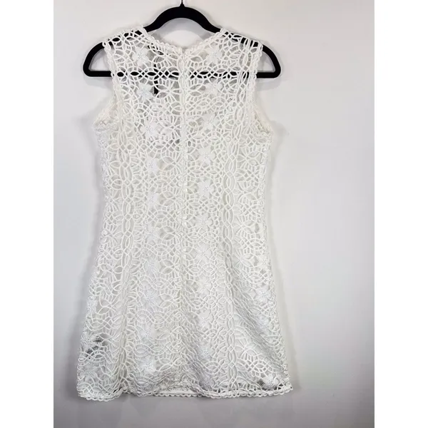 NEW English Factory Mini Dress White Chanall Floral Crochet Overlay A Line Small - Image 7