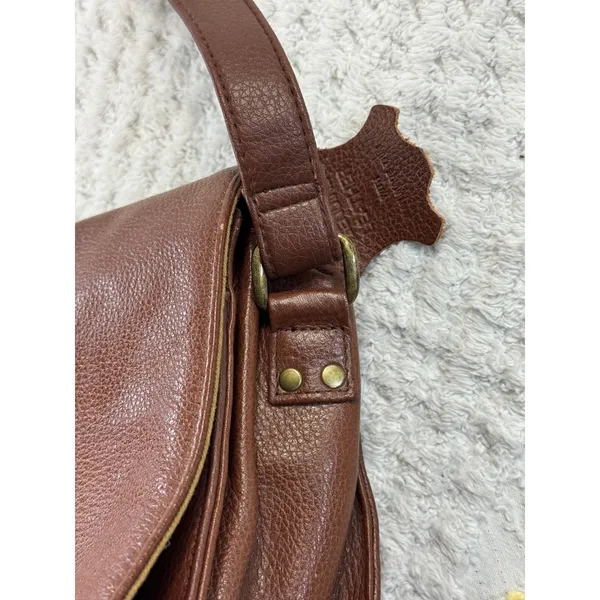 Vintage Brown Pebbled Leather Crossbody Bag Whipstitch Detail Adjustable Strap - Image 3