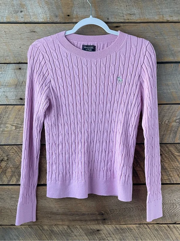 Vtg Y2k 2000s Abercrombie & Fitch Pink Cable Knit Crewneck Sweater Womens Sz Med - Image 12