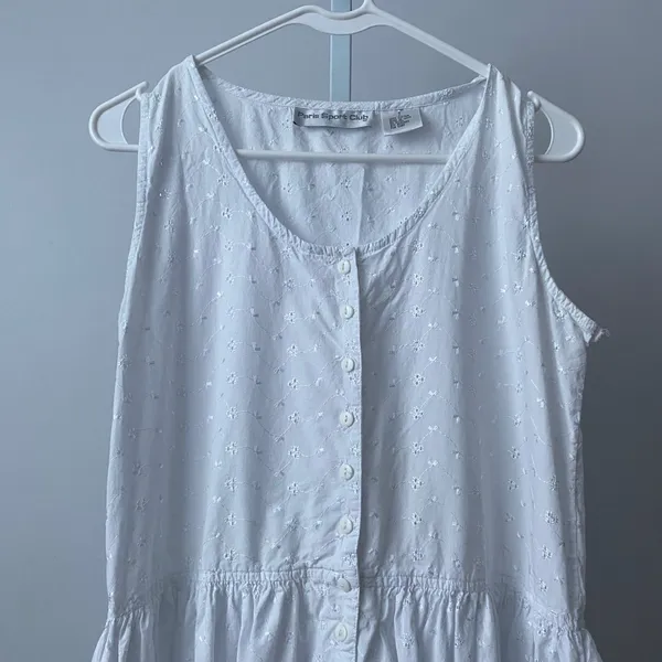 Paris Sport Club Cotton Boho Coastal Prairie Eyelet Button Midi Dress 7 White - Image 2