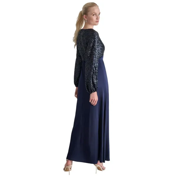 DKNY Womens Sequin Embellished Blouson-Sleeve Gown ED4EZA01 Spring Navy 4 - Image 7