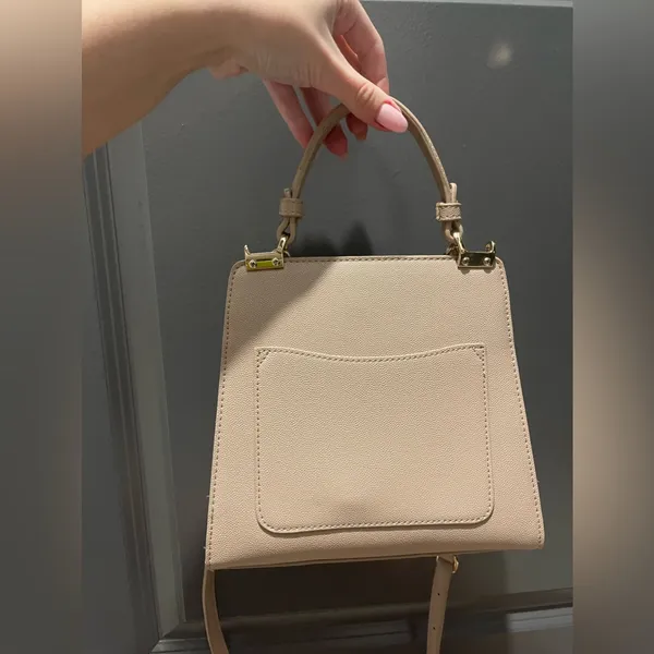 Beige Grain Pu Leather Crossbody Purse - Image 7
