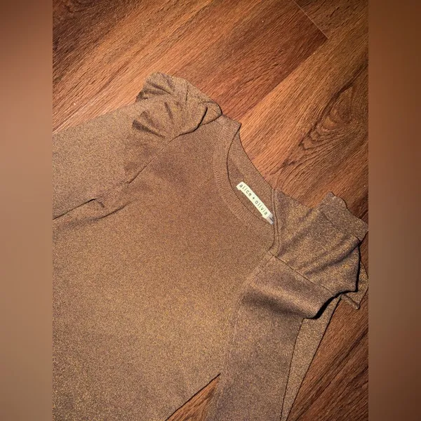 Alice + Olivia $295 bronze metallic mirror sweater knit revolve ruffle xs winter - Image 5