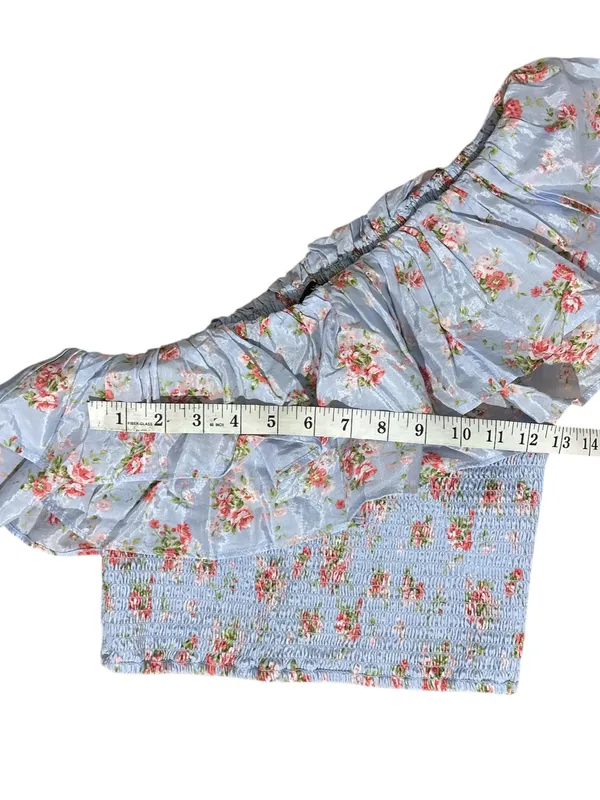 Abercrombie & Fitch NWOT Blue Floral Smocked Ruffle Crop Top Small S - Image 5