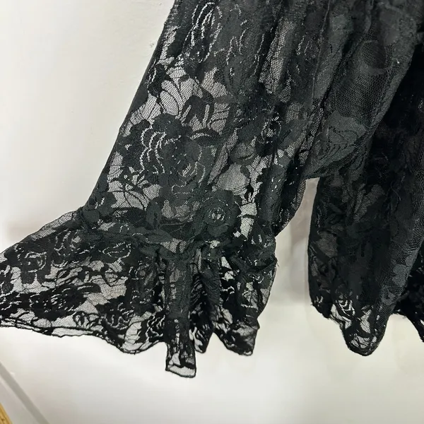 Shannon Ford New York S Black Lace Sheer Bell Sleeve Top Whimsigoth Fairy Grunge - Image 3