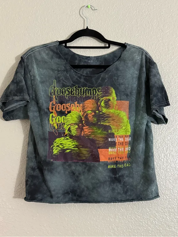 Goosebumps Wake the Dead Mummy Acid Wash Raw Hem Crop Tee Size M - Image 5