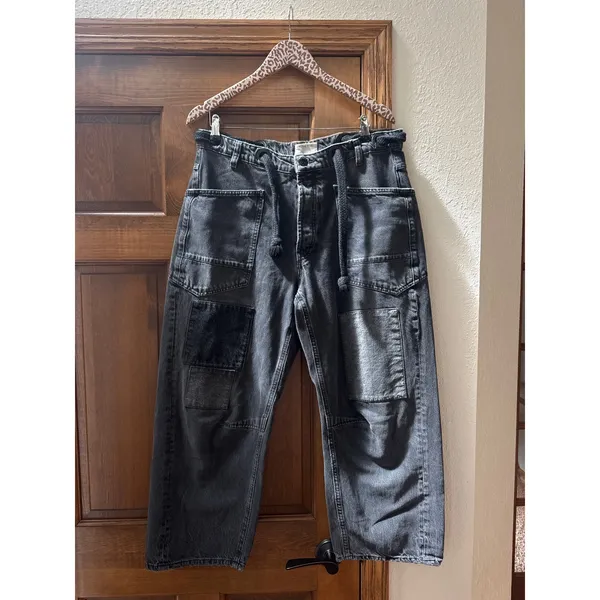 FREE PEOPLE Moxie Pull-On Barrel Jeans in Night Hawk Black Size 30 - Image 4