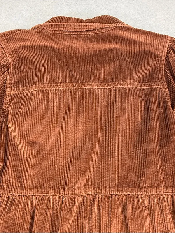 American Eagle Brown Corduroy Tiered Shirt Dress XS Button Front Fall - Image 4