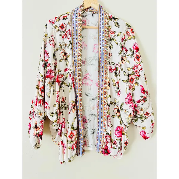 Anthropologie Idalia‎ Floral Jacket Kimono OS One Size Women's Blouse Top Shirt - Image 6