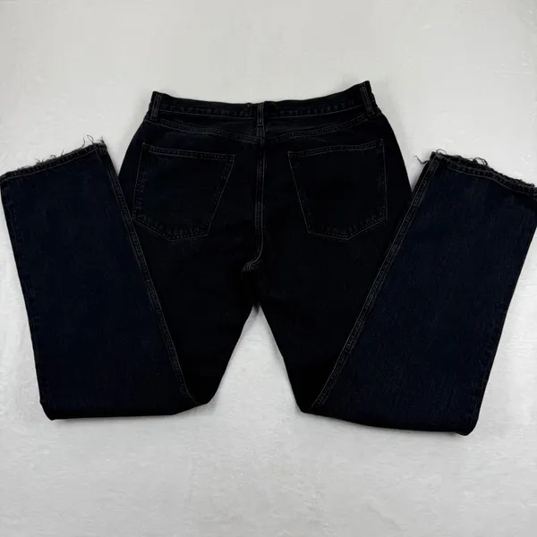 AGOLDE High Rise Straight‎ Leg Jeans Faded Black Raw Hem Size 30 Button Fly - Image 2