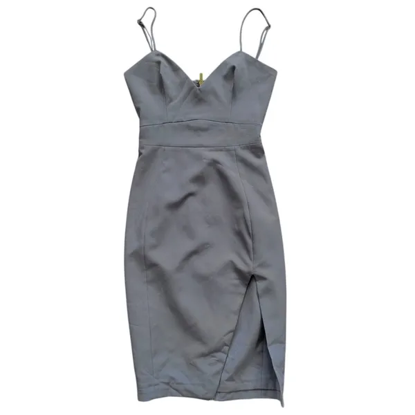 House of CB Raqa Slate Dusty Blue Thigh Slit Sheath Mini Dress ASO Gigi Hadid - Image 2
