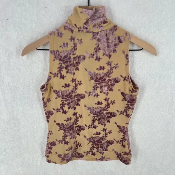 GUIHUA Floral Burnout Velvet Half Zip Mock Neck‎ Sleeveless Top Fairy Feminine - Image 10