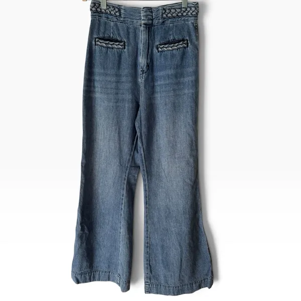 Free People High Rise Wide Leg Braided Jeans Women’s Size 28 Medium Blue - Image 2