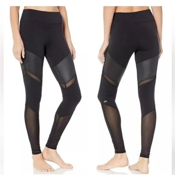 Alo Yoga Black Mesh Panel Leggings Women's XS High‎ Rise Sculpt Nylon Spandex - Image 2