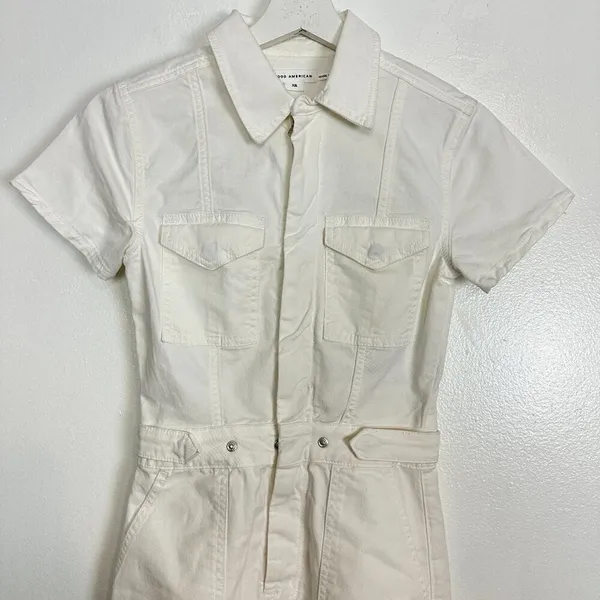 GOOD AMERICAN Fit for Success Utility Dress in Wash Cloud White Size X-Small - Image 5