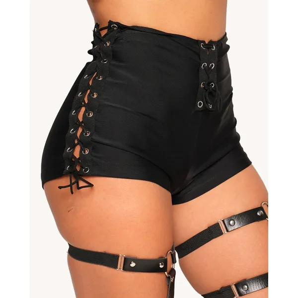 iHeartRaves Plot Twist Lace Up High Waisted Shorts Black Small NWOT‎ - Image 2