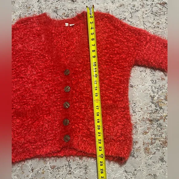 Anthropologie Moth sweater Red Emilie Wool blend Fuzzy Oversized button Size S - Image 12