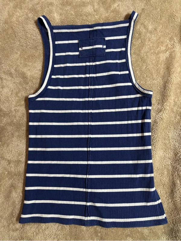 We The Free Free People Navy White Stripe Ribbed Tank Top S/P - Image 4