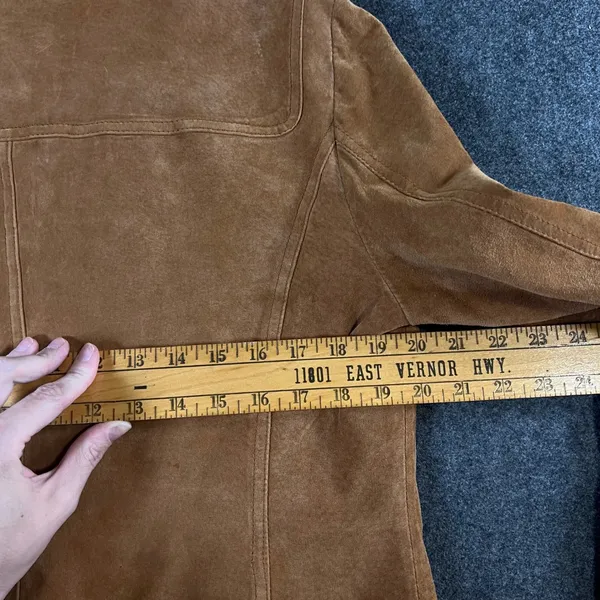 Live a Little Brown Suede Leather Jacket Rosette Floral Western Boho Womens L - Image 5