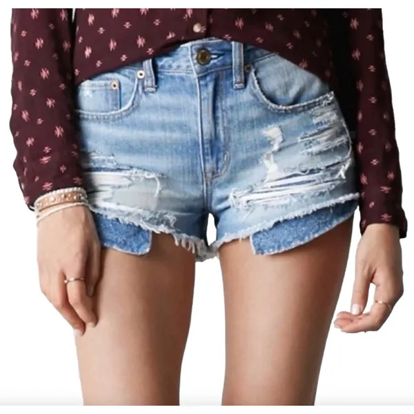 American Eagle Hi-Rise Festival Pocket Ripped Denim Jean Shorts Size 6 - Image 7