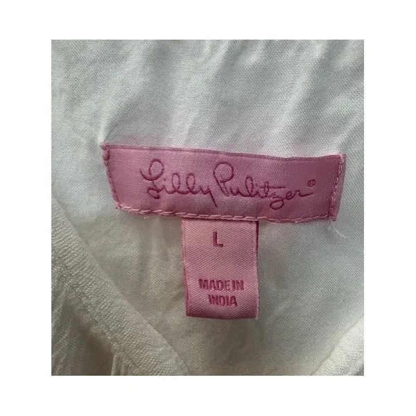 Lilly Pulitzer White Gauze Spaghetti Strap Flowy Tank Top Womens Large‎ - Image 3