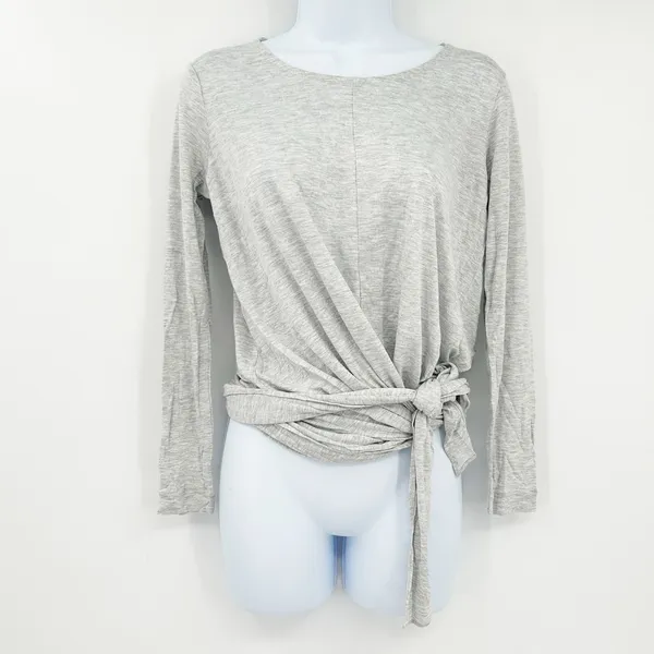 NWT J.Crew Womens‎ Tie Front Crewneck Long Sleeve Tee Top Size S Heathered Gray - Image 2