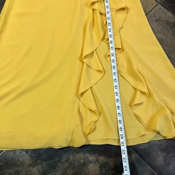 Lovers + Friends Women’s Yellow Strapless Ruffle High Slit in Front Jeadora Gown - Image 8