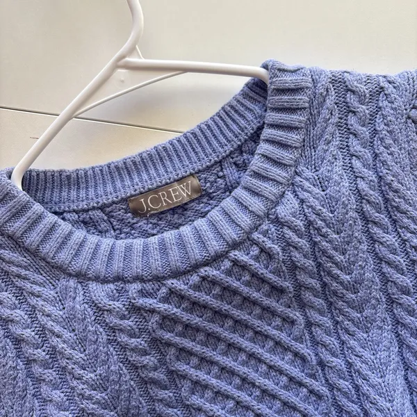 J.Crew Cable-knit puff-sleeve crewneck sweater‎ lavendar small BS978 - Image 8