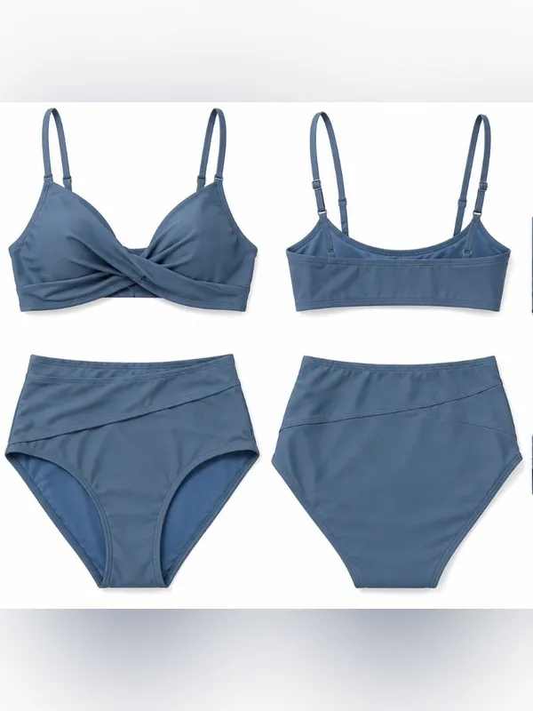 Cupshe Twist Front High-Waist Bikini Set – Slate Blue size 8/10 - Image 2