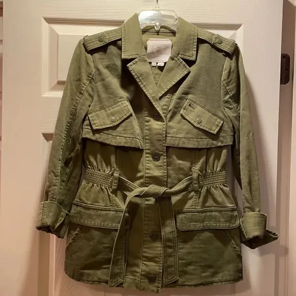 Anthro Hei Hei Olive Green Ruffled Utility Jacket - Image 3