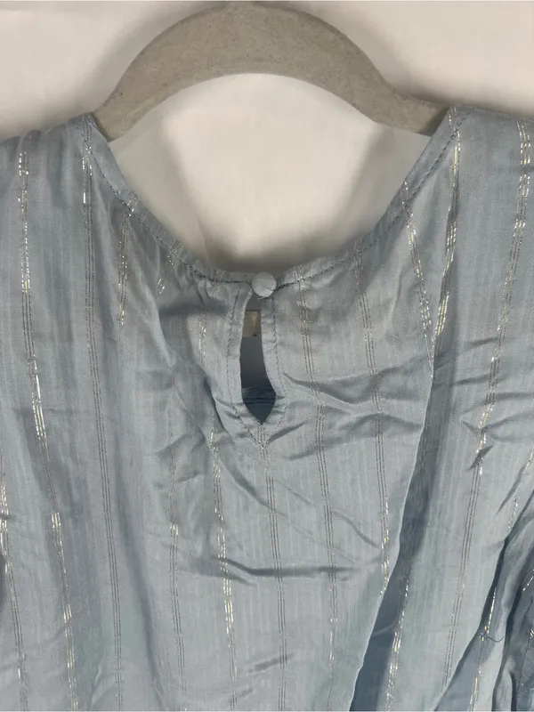 Express NWT Metallic Stripe Flutter Sleeve Pintuck Blouse Blue Size M - Image 9