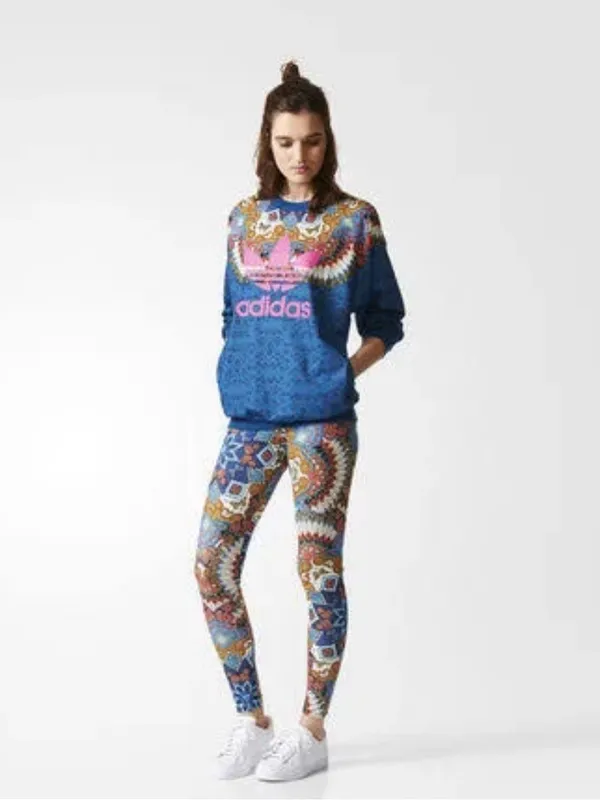 Adidas x Farm Rio - Borbomix Blue Sweatshirt with Pink Trefoil and Ornate Yoke - Image 7