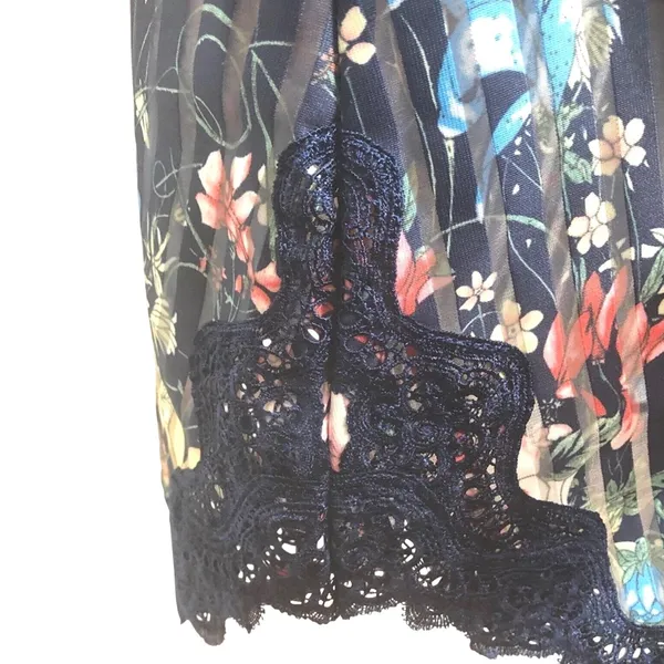 Foxiedox Floral Lace Trim Dress S Navy Blue Pleated‎ Fit & Flare Soft Girl - Image 6