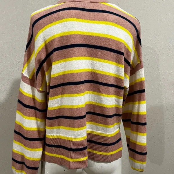 Ann Taylor pink striped button up cardigan - Image 4
