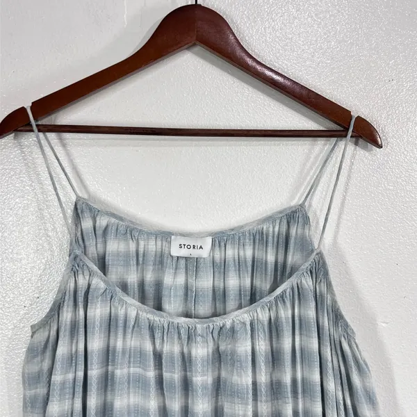 Storia Boho Cottagecore Plaid Ruffle Hem Sundress‎ Women Large Light Blue Cotton - Image 5