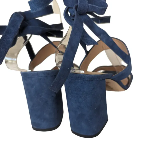 Club Monaco Wrap Sandals Aelena Size 7 Blue Suede Heeled - Image 3