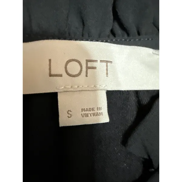 Ann Taylor LOFT Women's Black Ruffle Tie Neck Short Puff Sleeve Blouse Top Sz S - Image 3