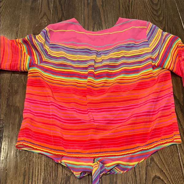 Amanda Uprichard silk Multicolor Striped V-Neck Blouse size medium - Image 7