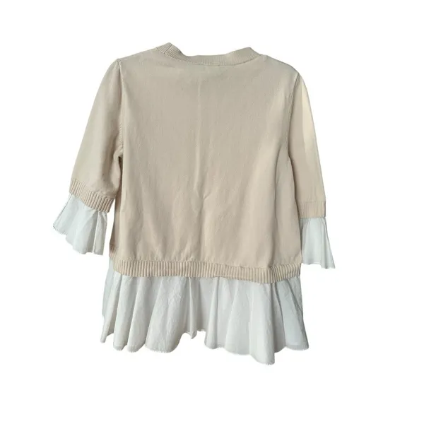 COS Oatmeal Mock Layered Crew Neck Sweater Medium Ruffle‎ Academia Preppy #V12-4 - Image 7