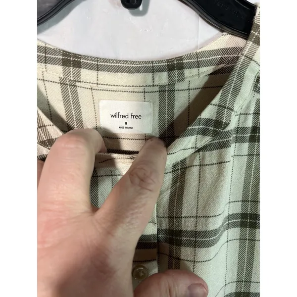 Wilfred Free Puff Sleeve Button Front Window Pane Plaid Top Size Medium - Image 10