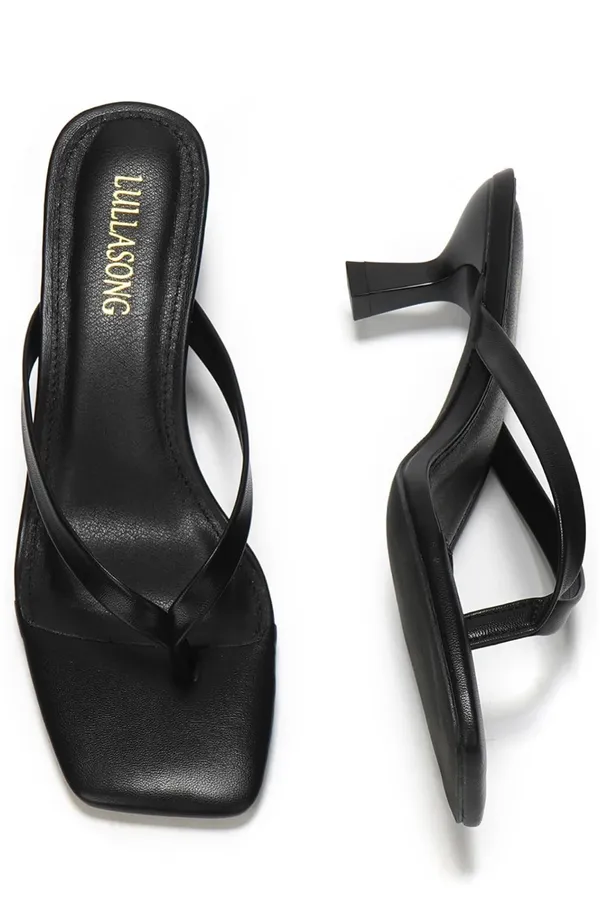 Black Square Toe Kitten Heel Flip Flops Size 6 - Image 2