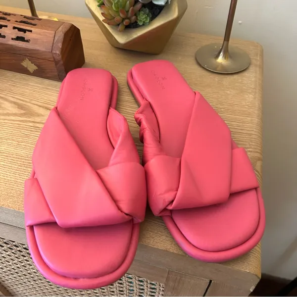Caslon Kalvin‎ Leather Slide Sandals Slip On Hot Pink Rose Summer Casual Size 8 - Image 2