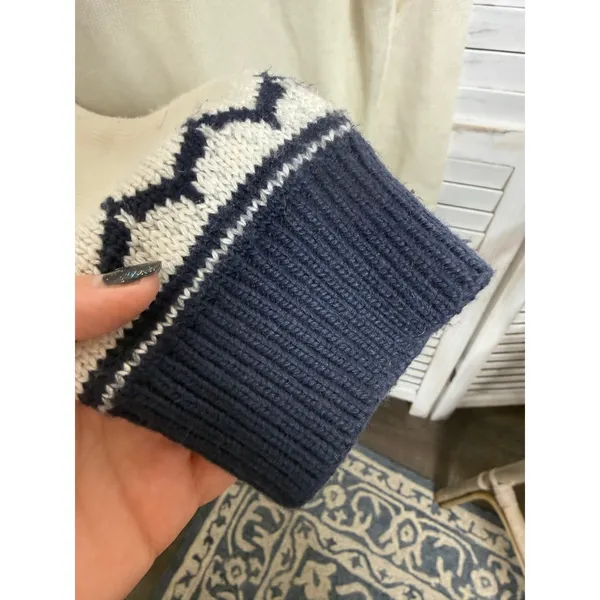 AMOUR VERT Women's XL Whistler Nordic Fair Isle Ribbed Knit Sweater Navy Cream - Image 8