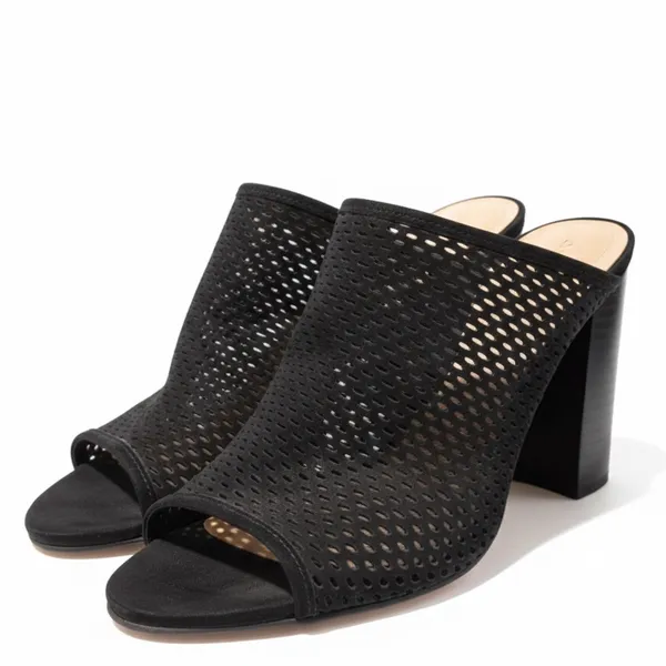 ALDO Black Perforated Peep-Toe Heeled Mules - Size 9 - Image 4