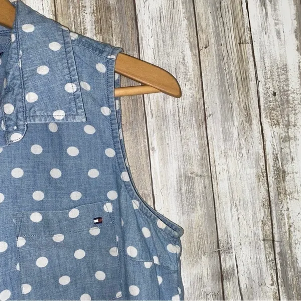 Tommy Hilfiger Denim Polka Dot Sleeveless Button Down  •Small - Image 2