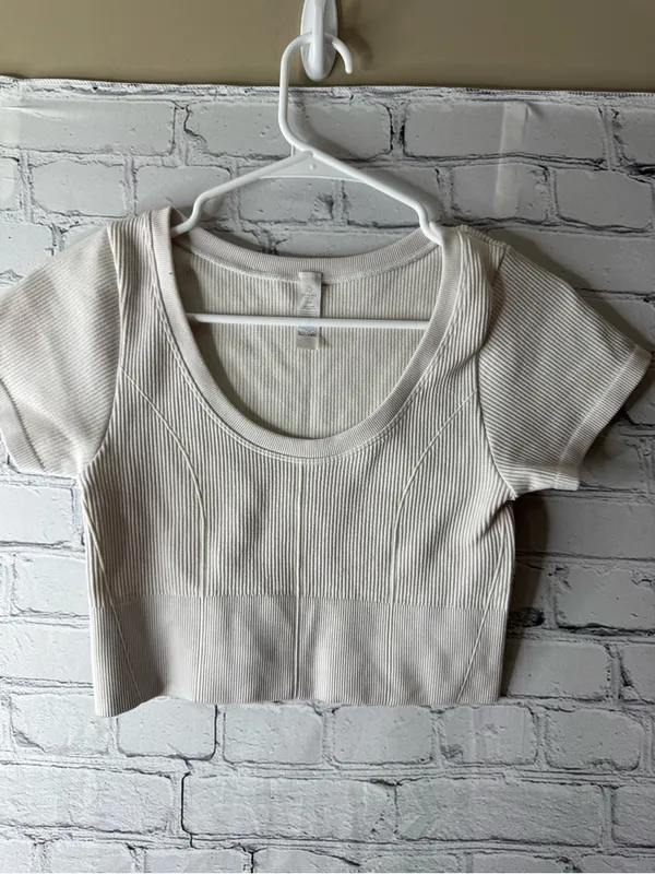 Offline by aerie Ribbed Scoop Neck Crop Top - Cream medium - Image 3