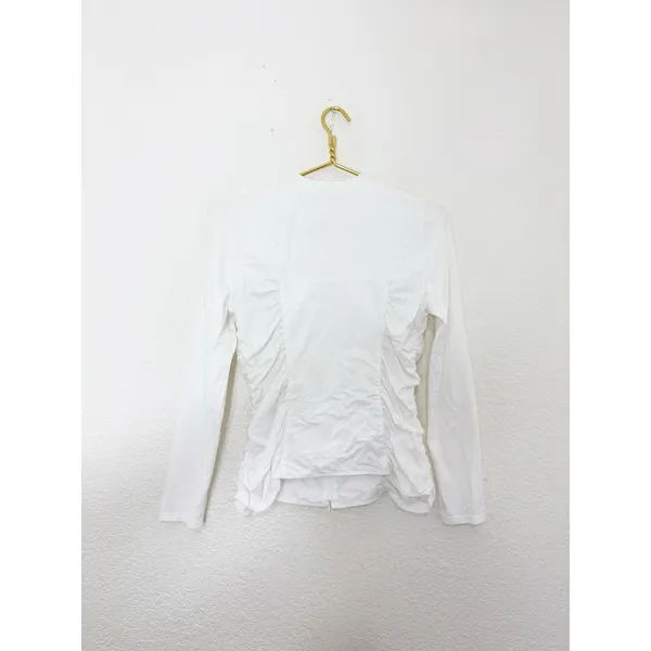 Anne Fontaine White Pima Cotton Ruffle Zip Up Night Top Size 42 - Image 11