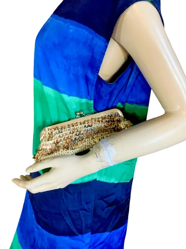 Vintage Y2k Call It Spring Beige Crochet With Gold Sequins Clutch - Image 2