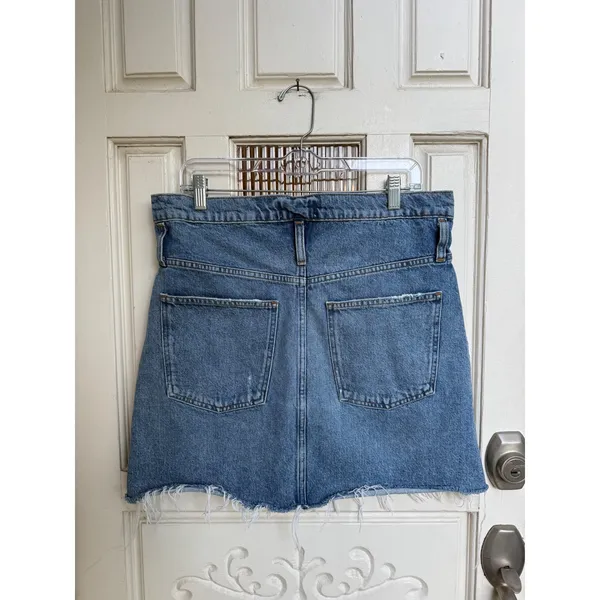 AGOLDE Reworked Denim Mini Skirt Blue Organic Cotton Raw Hem Size 29‎ - Image 3