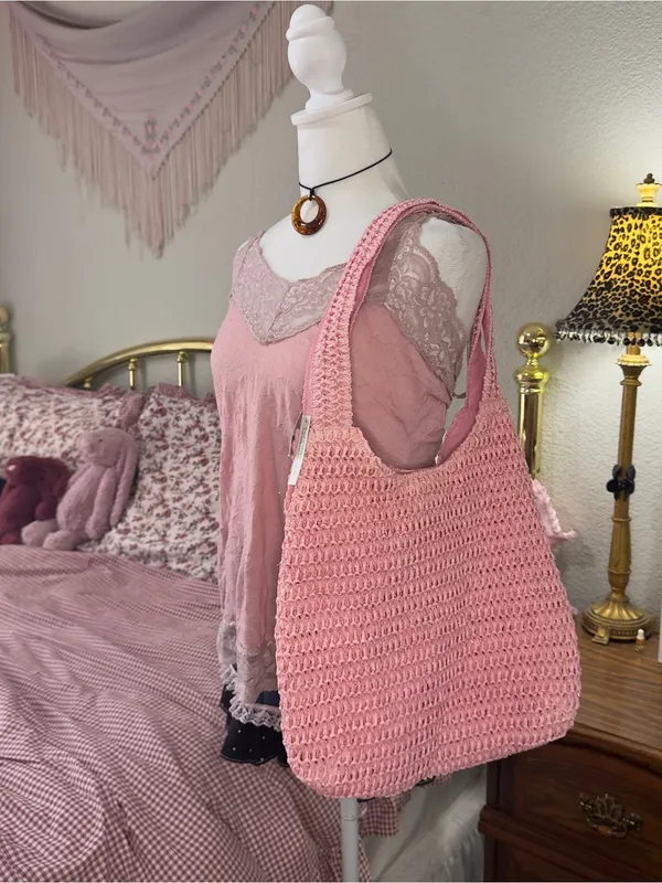 Pink Crochet Tote Bag for Women - Image 6